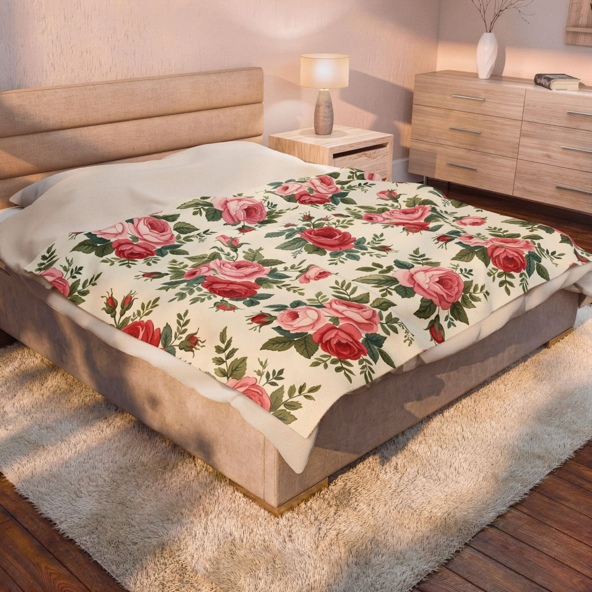 English Rose Chintz Pattern Velveteen Plush Blanket