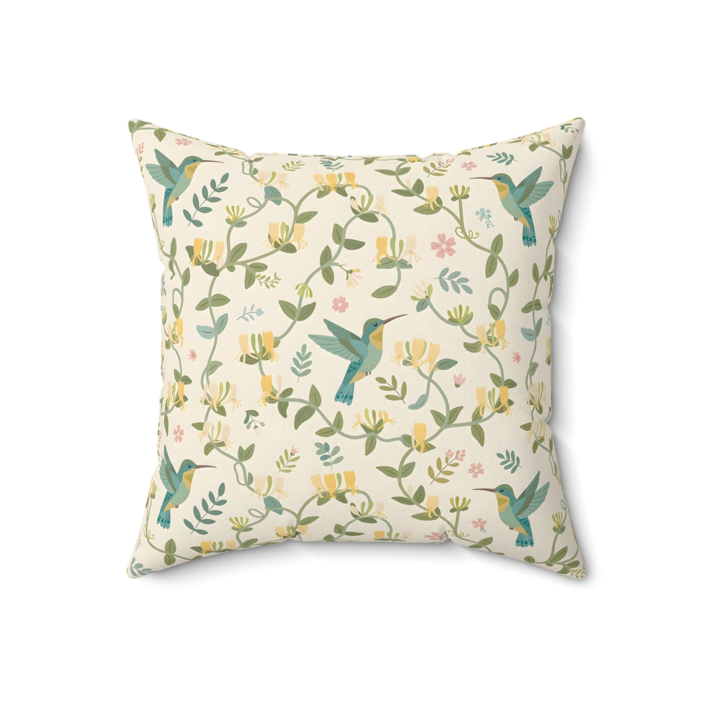 Hummingbirds and Honeysuckle Pattern Throw Pillow – Style 2