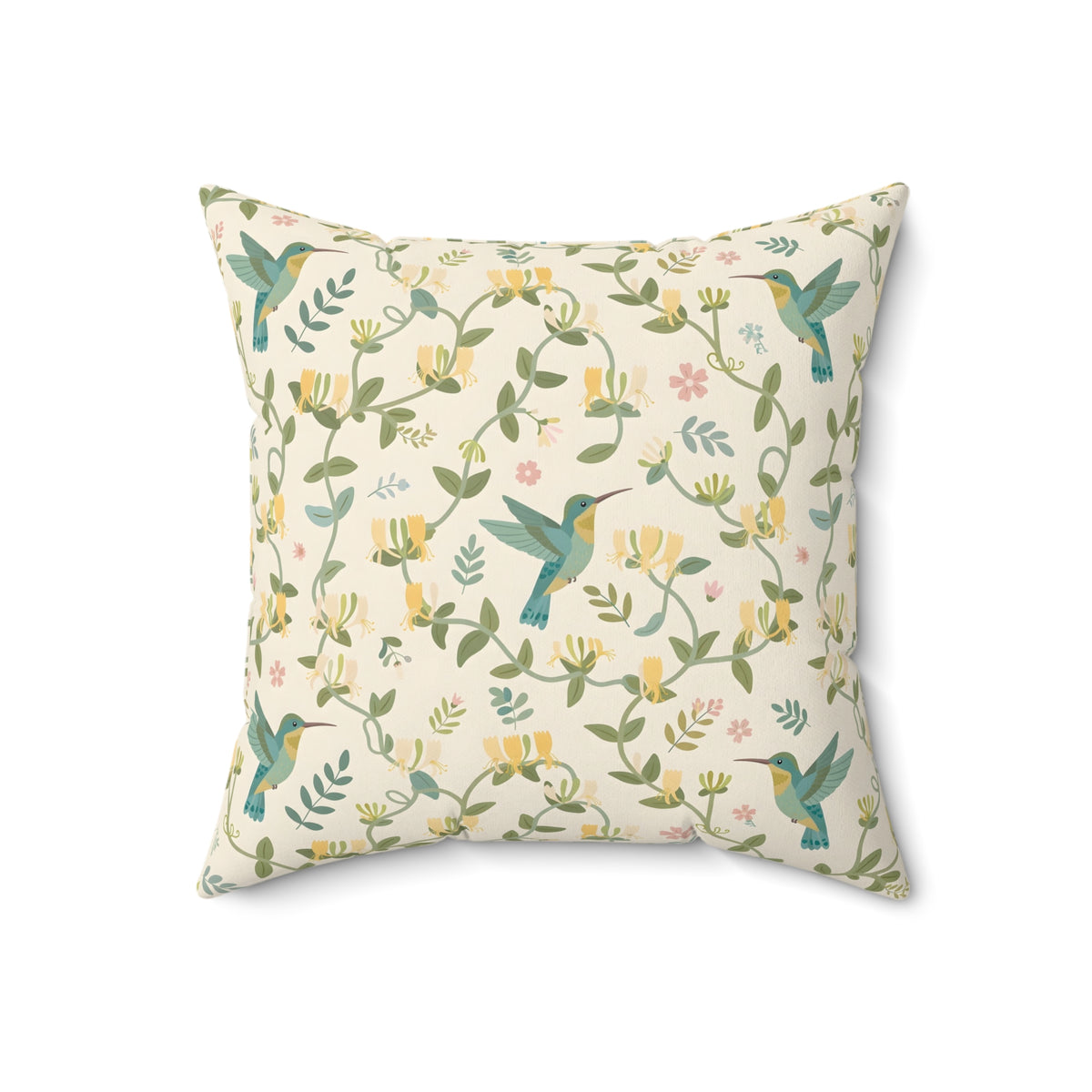 Hummingbirds and Honeysuckle Pattern Throw Pillow – Style 2
