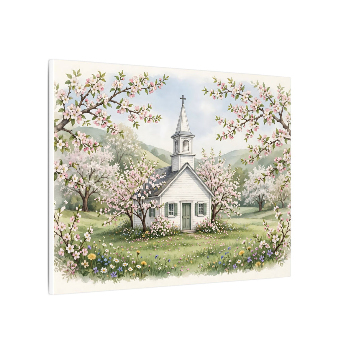 Country Church in Spring Canvas Wall Art