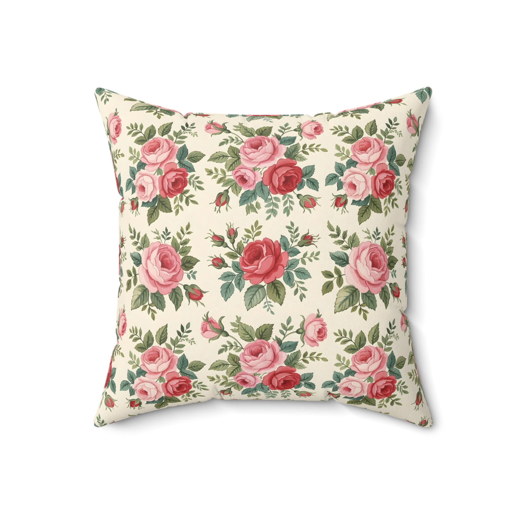 English Rose Chintz Pattern Throw Pillow