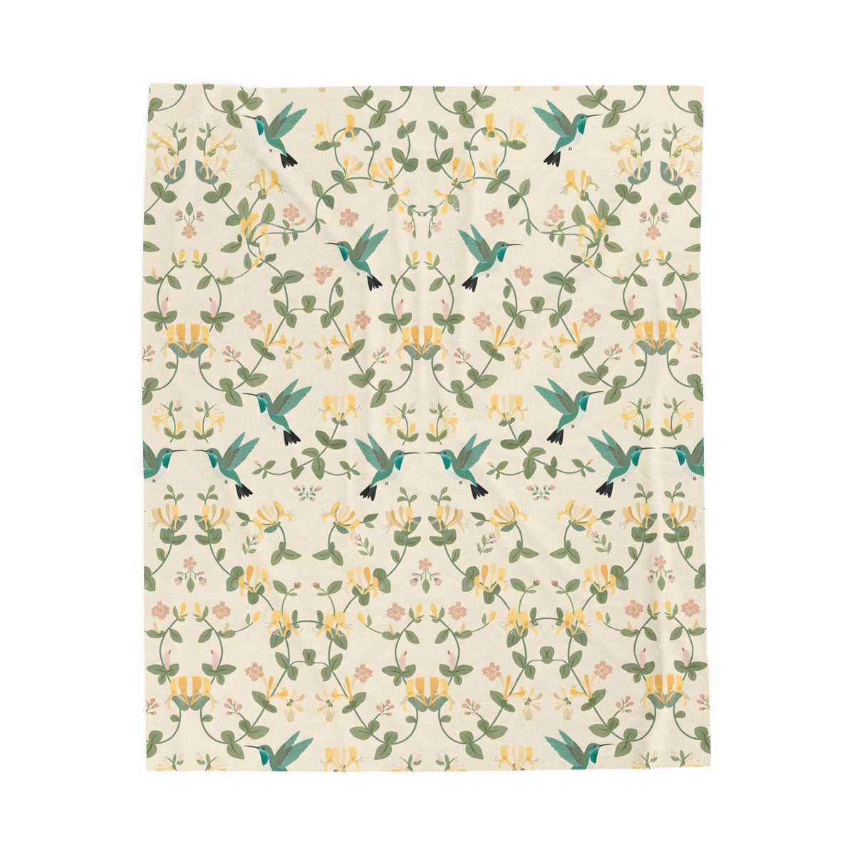 Hummingbirds and Honeysuckle Pattern Velveteen Plush Blanket