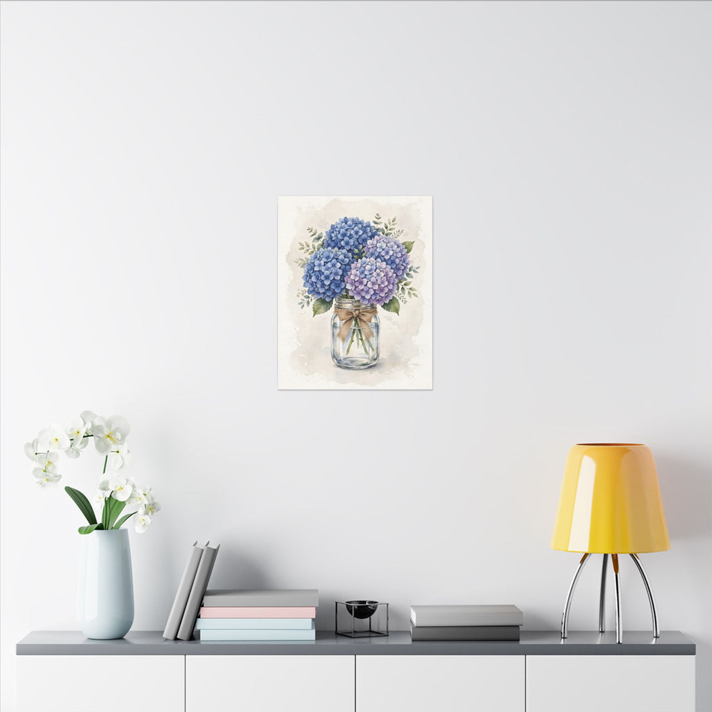Blue Hydrangeas in a Mason Jar Canvas Wall Art – Style 2