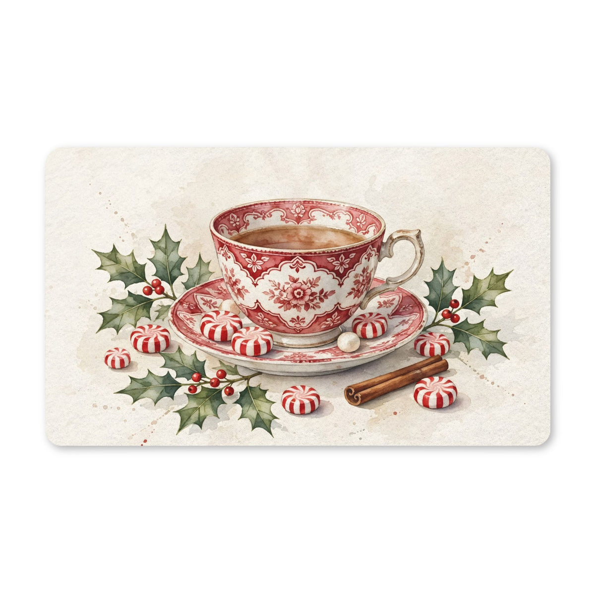 Christmas Teacup with Peppermints Doormat – Style 2