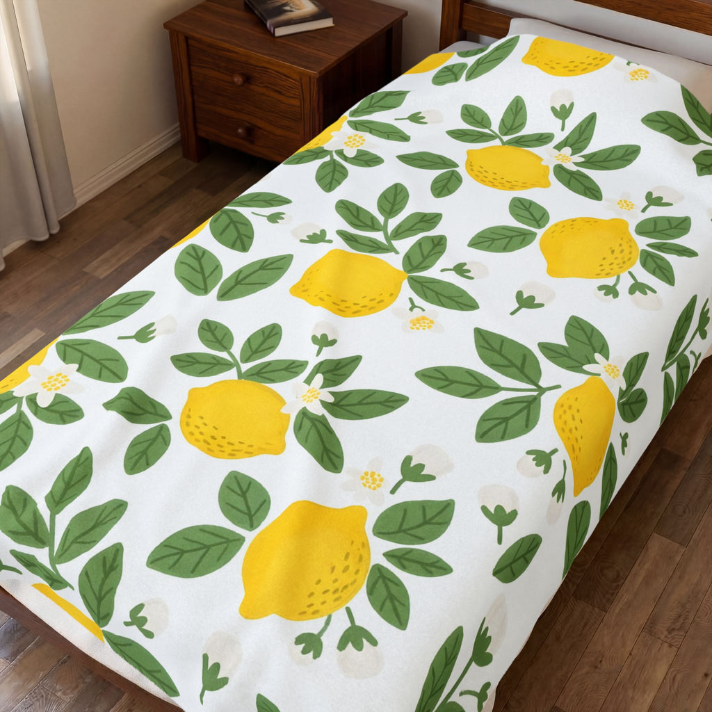 Farmhouse Lemon Pattern Velveteen Plush Blanket