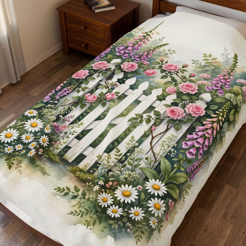 Cottage Garden Gate Velveteen Plush Blanket