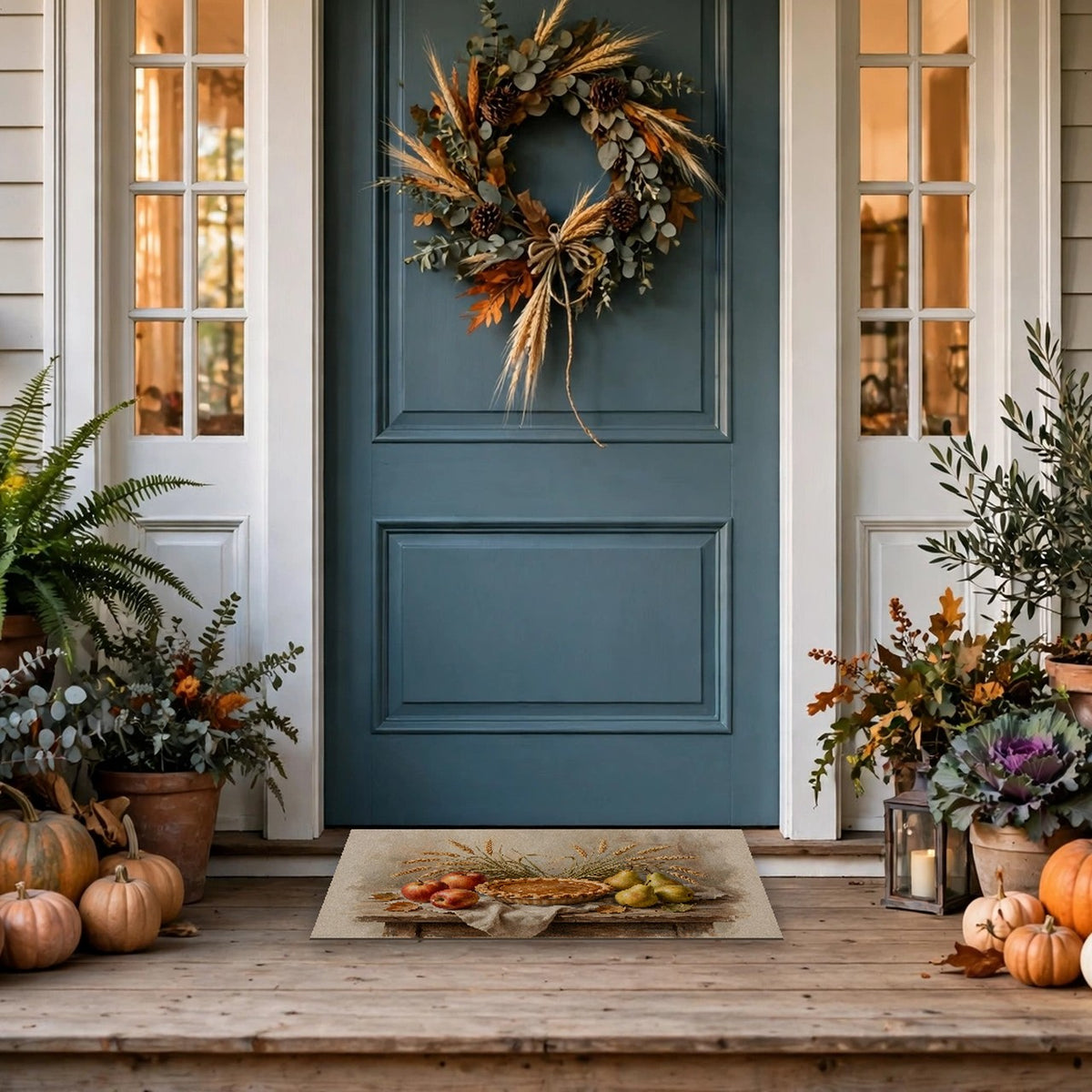 Thanksgiving Table Still Life Doormat – Style 2 at a front door