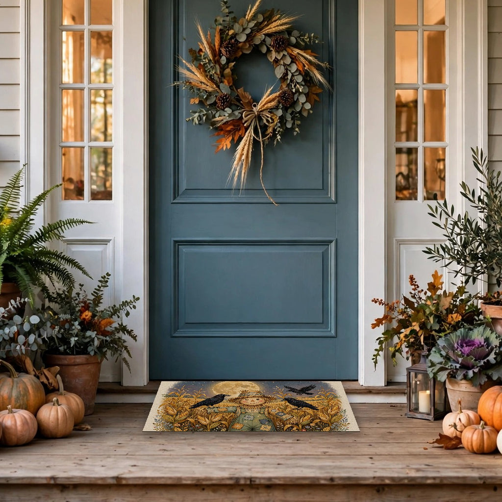 Scarecrow and Crows in the Cornfield Doormat at a front door