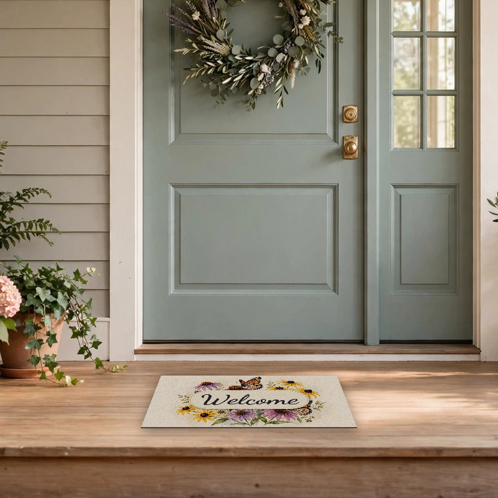 Monarch Butterflies and Wildflowers Welcome Doormat at a front door