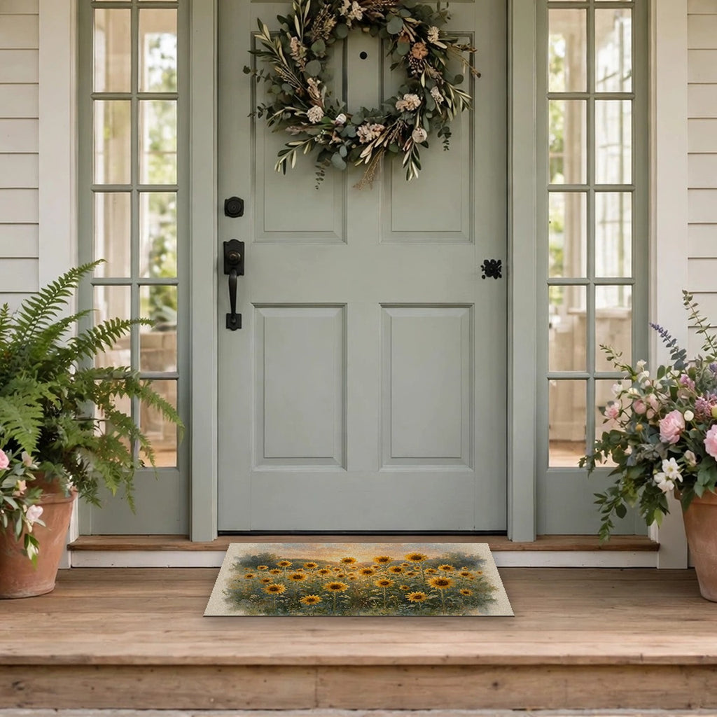 Sunflower Field at Sunset Doormat at a front door