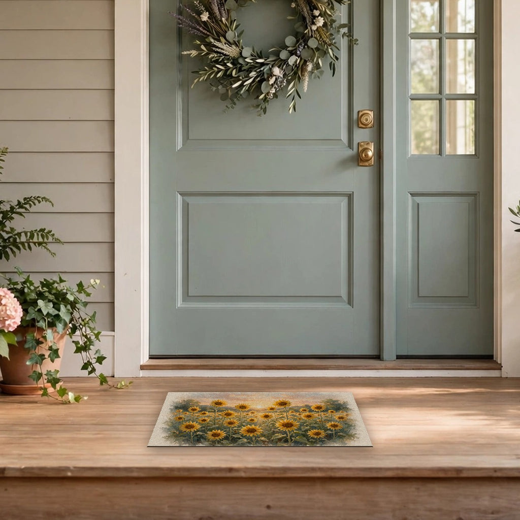 Sunflower Field at Sunset Doormat – Style 2 at a front door