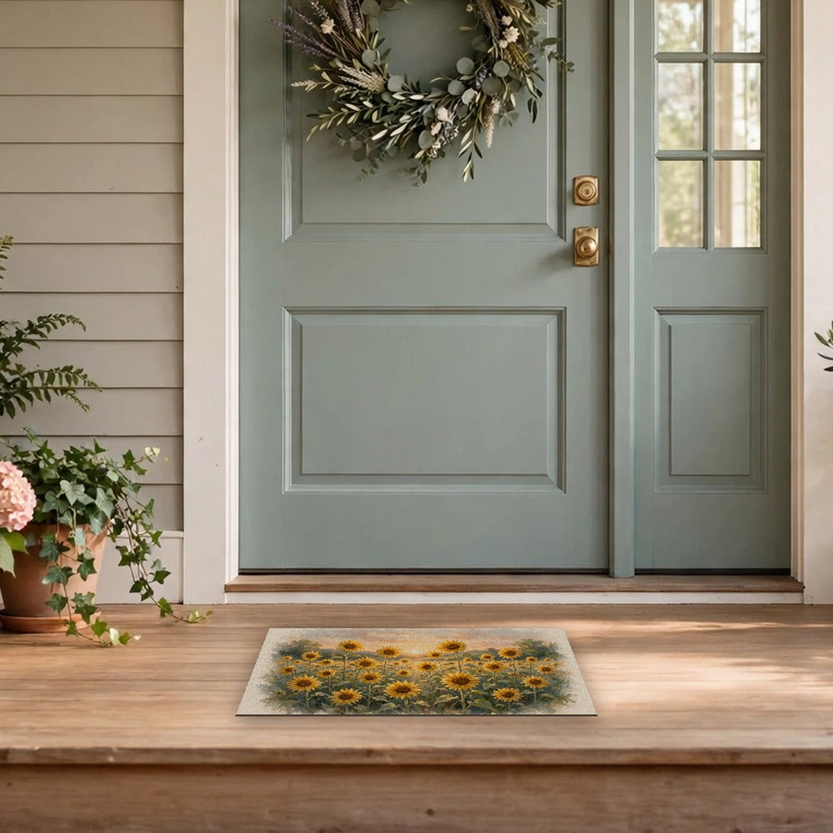 Sunflower Field at Sunset Doormat – Style 2 at a front door