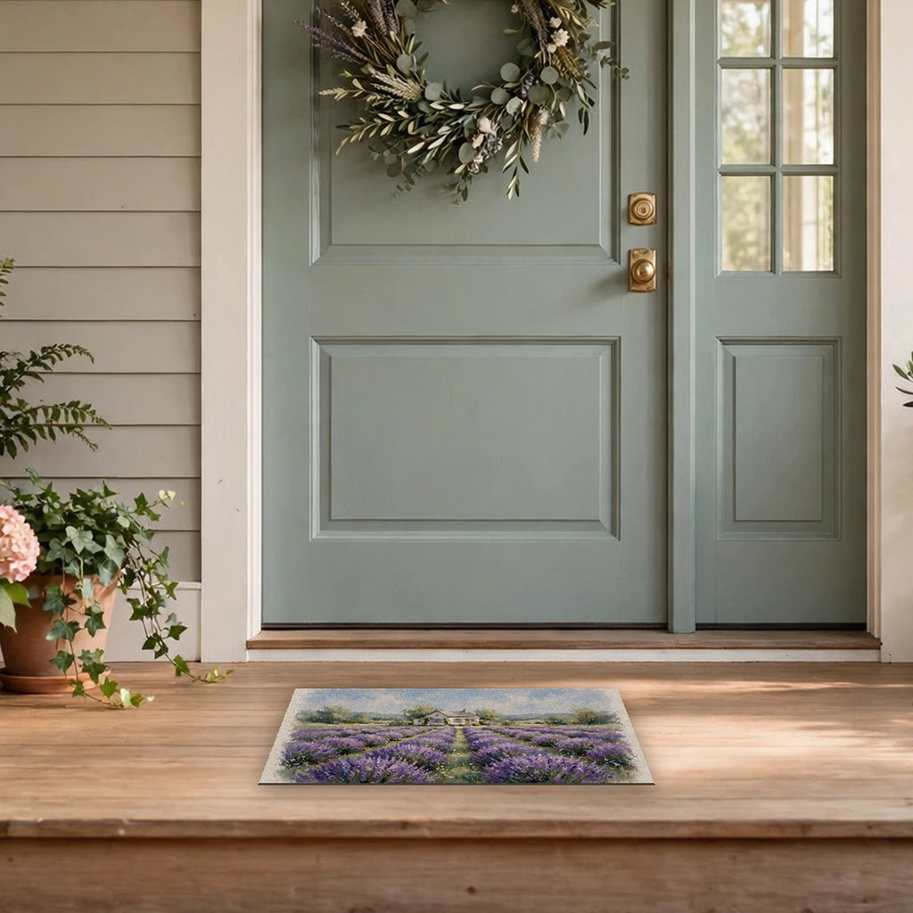 Lavender Field Farmhouse Doormat at a front door