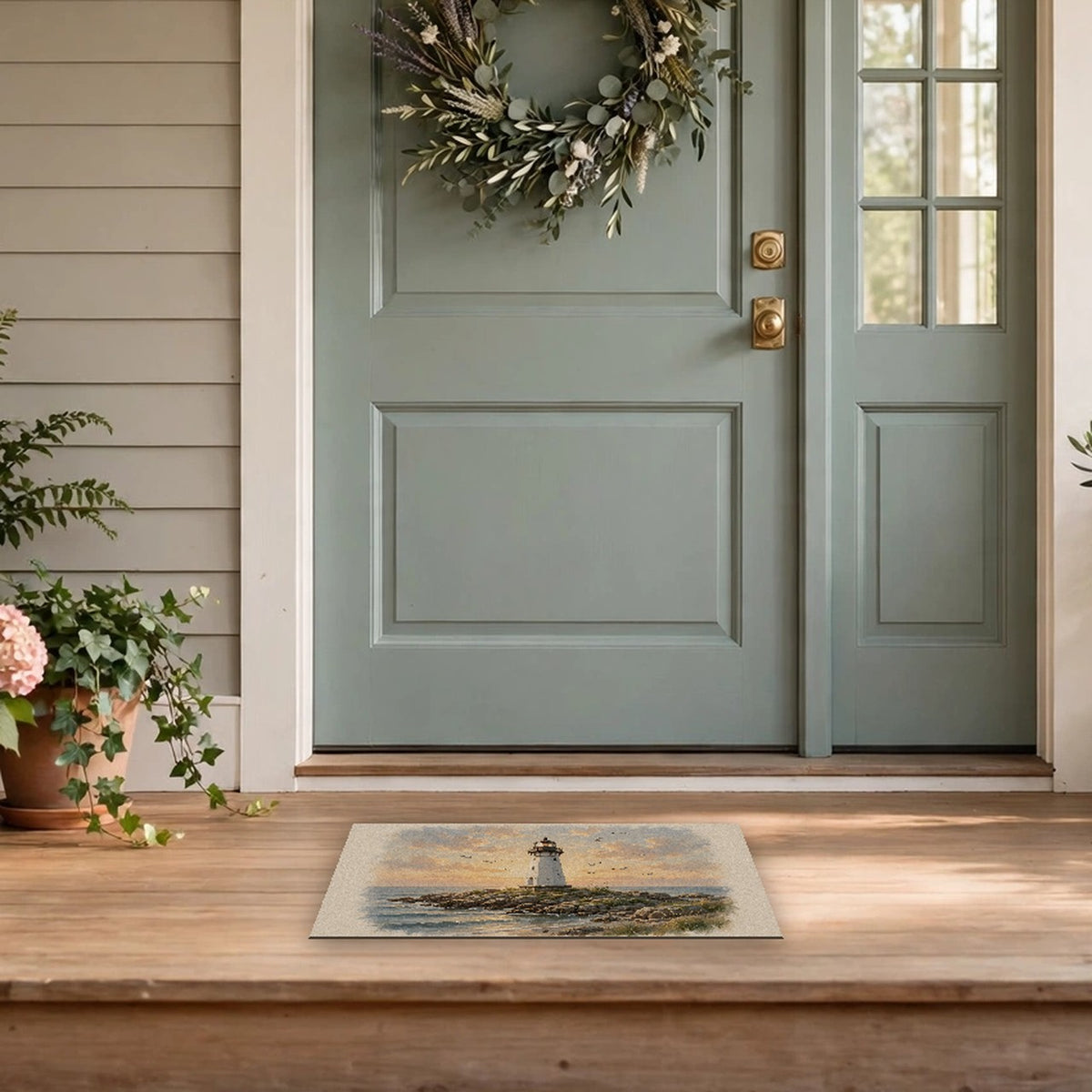 Lighthouse at Golden Hour Doormat at a front door