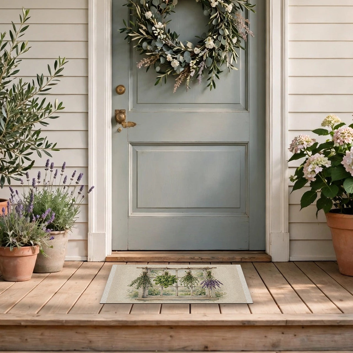 Farmhouse Kitchen Herbs Doormat at a front door