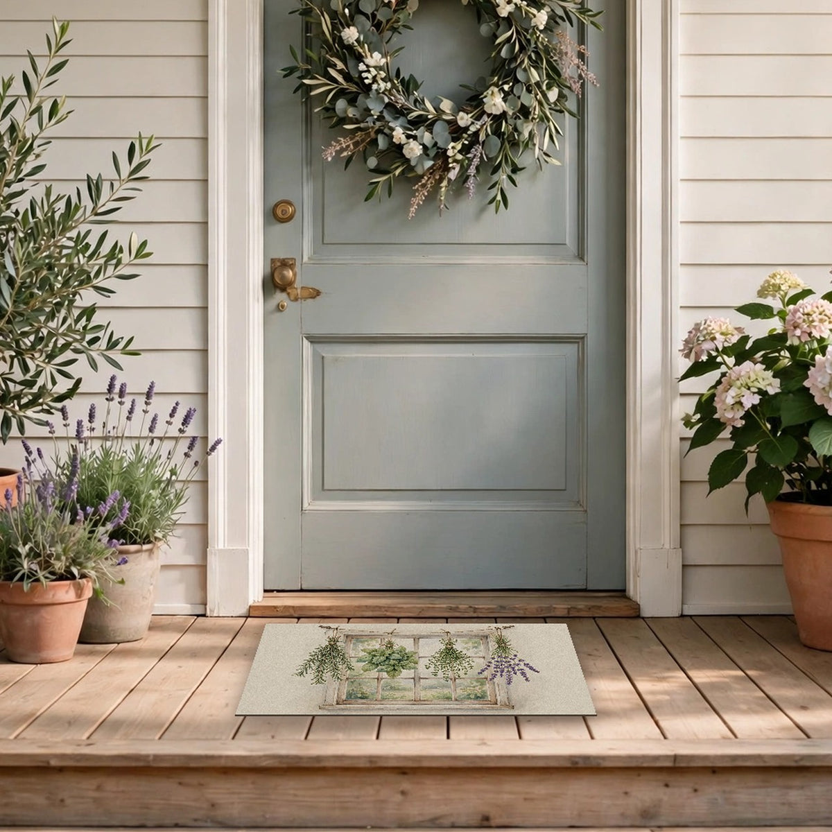 Farmhouse Kitchen Herbs Doormat – Style 2 at a front door