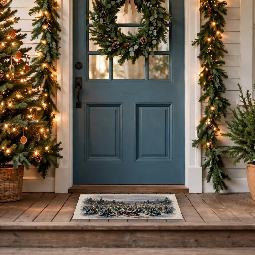 Christmas Tree Farm at Dusk Doormat at a front door
