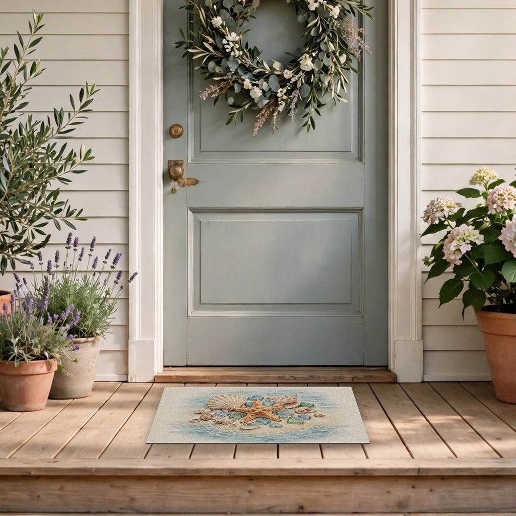 Seashells and Starfish Doormat at a front door